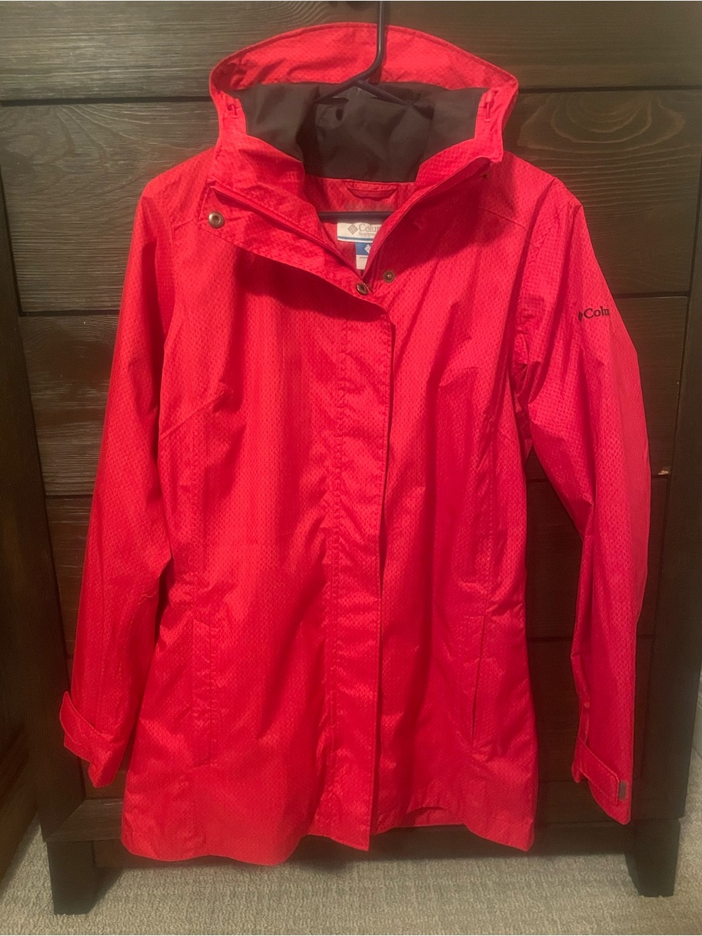 Columbia Women's Bright Red Hooded Rain Trench